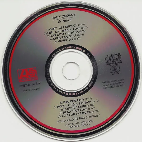 Bad Company 10 From 6 CD samling brukt hardrock