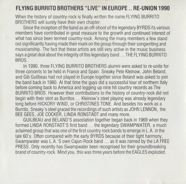 Flying Burrito Brothers Encore Live In Europe CD brukt countryrock