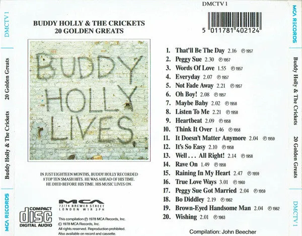 Buddy Holly 20 Golden Greats CD samling brukt rock & roll