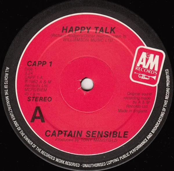 Captain Sensible Happy Talk 12" vinyl brukt poprock
