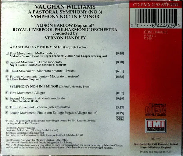 Vaughan Williams Pastoral CD album brukt symfoni
