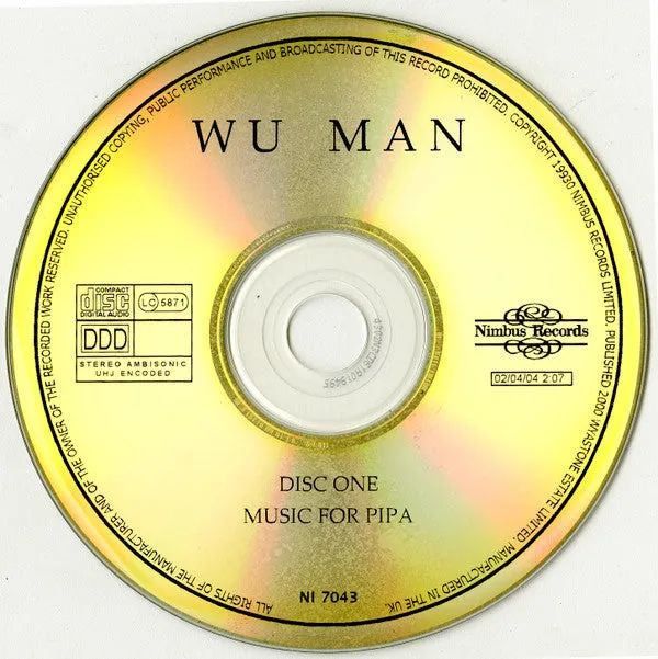 Wu Man Chinese Traditional Pipa 2xCD brukt samling