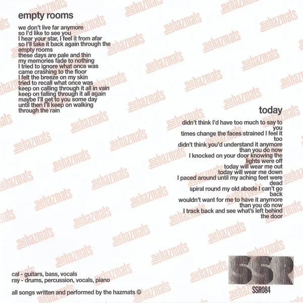 The Hazmats Empty Rooms 7" hvit vinyl singel